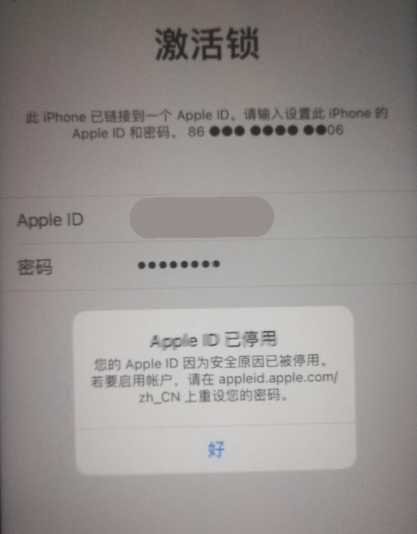 福贡苹果手机维修分享iPhone 12 出现提示“Apple ID 已停用”怎么办 